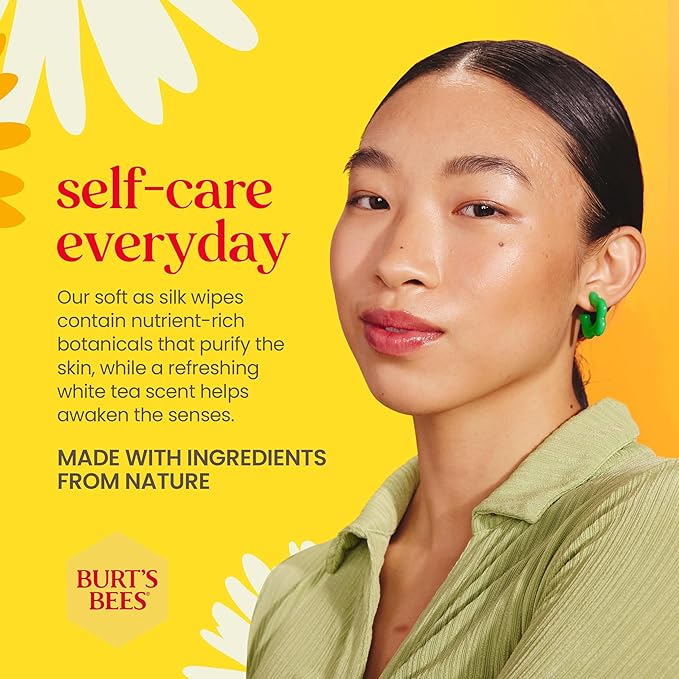Burt's Bees White Tea Face Wipes, for All Skin Types, College Back to School Dorm Essentials, Hydrating Makeup Remover & Facial Cleansing Towelettes, 30 Ct. (3-Pack)