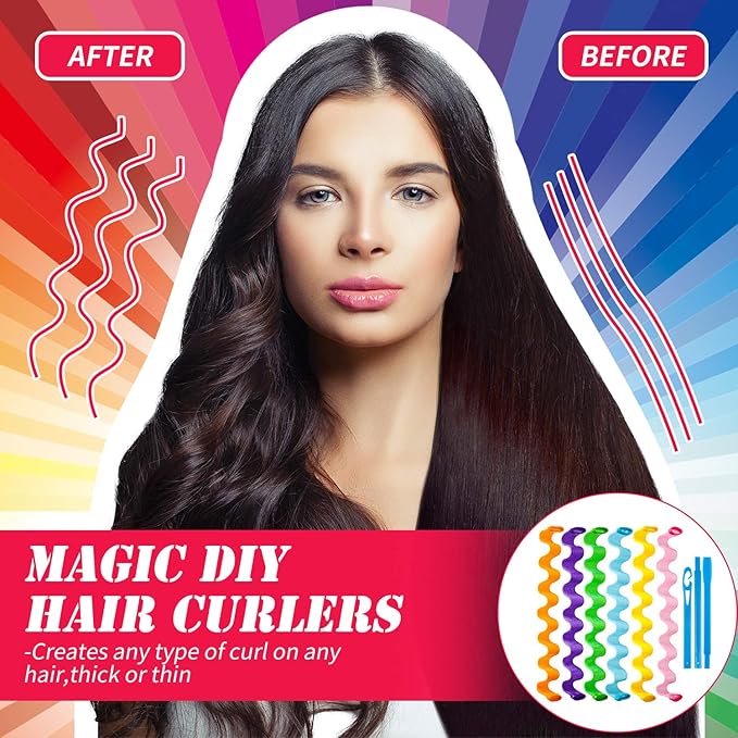 WILLBOND Heatless Wave Curlers Kit - 30 Spiral Hair Rollers, No Heat Hair Waver with 2 Styling Hooks for Multiple Hairstyles (50 cm)
