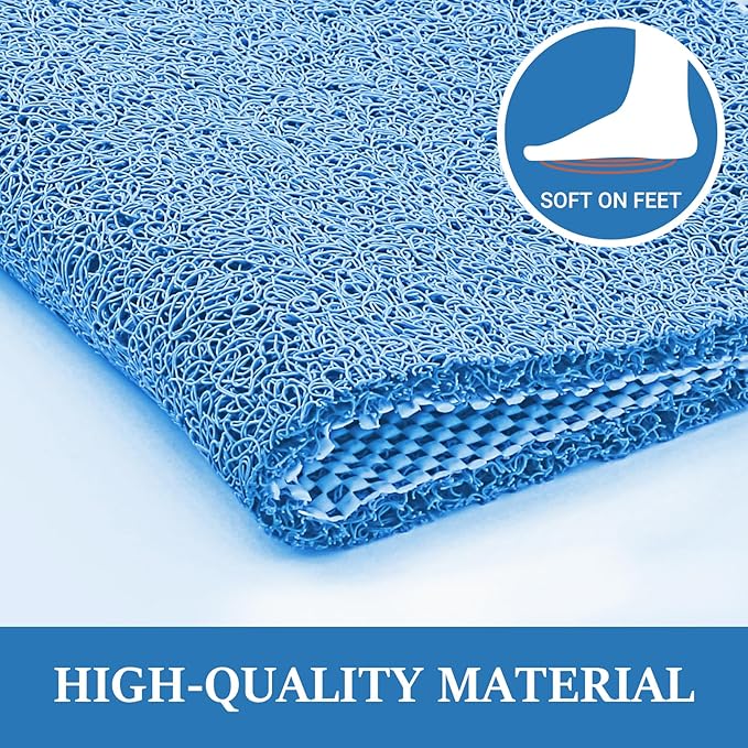 LuxStep Shower Mat Bathtub Mat,36x16 inch, Non-Slip Bath Mat with Drain, Quick Drying PVC Loofah Bathmat for Tub,Shower,Bathroom (Lake Blue)