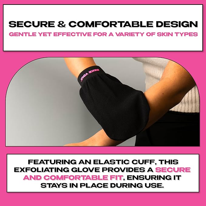 Fake You! Exfoliating Mitt for Body – Premium Body Exfoliator Mitt for Smooth, Radiant Skin – Reusable Exfoliator Glove for Dead Skin Removal – Elastic Cuff for Secure Fit