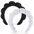 Spa Headbands, Set of 2 - Terry Cloth Headband for Washing Face or Facial, Puffy Makeup Headbands for Face Washing, Mask, Skin Treatment - 1 White & 1 Black