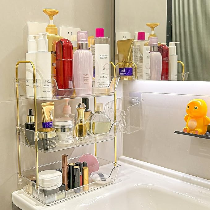 3-Tier Bathroom Organizer Countertop – Makeup, Perfume, and Skincare Storage Tray for Bathroom, Dresser, and Vanity