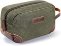 Emissary Men's Leather and Canvas Travel Toiletry Dopp Kit, Shaving Bag (Dark Green)
