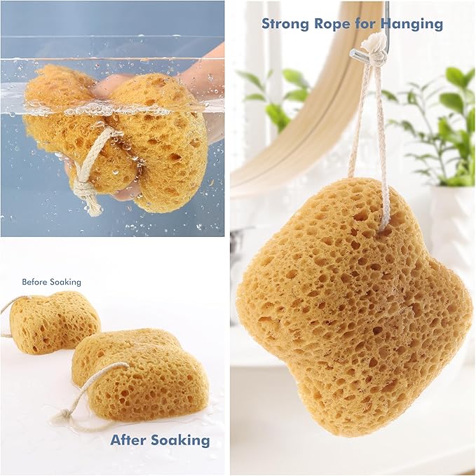 Sponges Bath, 2Pcs Larger Shower Sponges for Women Men, Exfoliating Body Sponge Dense Foam for Gentle & Deep Cleansing, Ultra-Soft for Sensitive Dry Skin