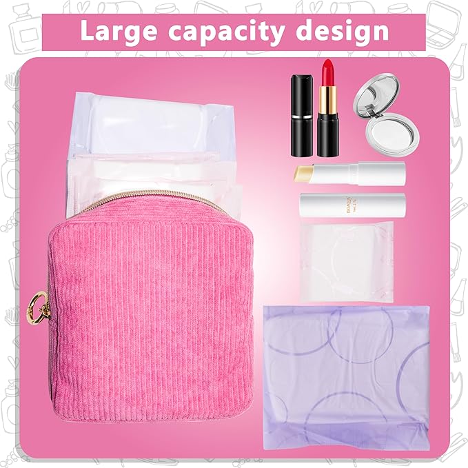 Period Bag for Girls, Corduroy Sanitary Napkin Storage Bag, Period Pouch & Tampon Holder, Feminine Care Organizer（Rose Red）