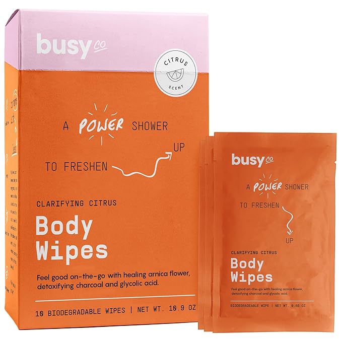 Refresh Body Wipes for Women - Cleansing Large Wash Cloth - Extra Thick & Moist - Armpit Sweat Cloths for Body Odor - No Rinse, No Shower - Fresh Citrus - Arnica Flower, Charcoal & Glycolic Acid