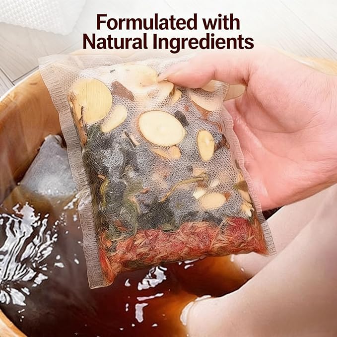 30 Pack Traditional Herbal Detox Foot Soak, Natural Plant Blend Bath with Ginger & Mugwort - Smoothes Sore, Stress Relief, Improves Sleep, Pedicure Care Spa at Home 艾草生姜中药泡脚包900g