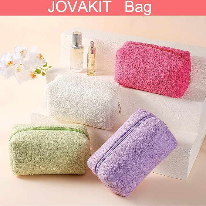 JOVAKIT Travel Makeup Bag Cosmetic Bag for Women, Fashion Christmas Gifts, Plush Zipper Make Up Pouch, Large Capacity Toiletry Organizer Makeup, Portable Storage Bag Trendy Stuff (Blue)
