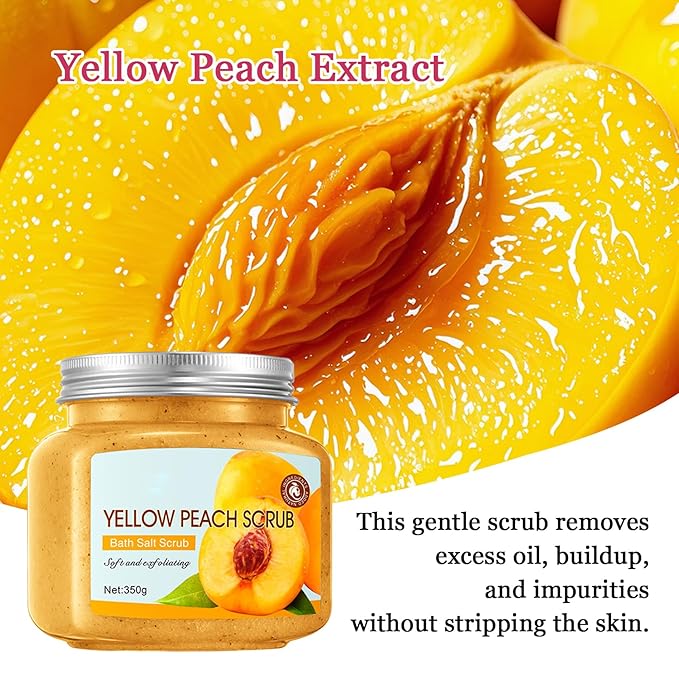 Yellow Peach Body Exfoliator, Deep Cleaning Exfoliating Body Scrub, Moisturizing Nourishing Salt Rose Body Scrub, 350 g