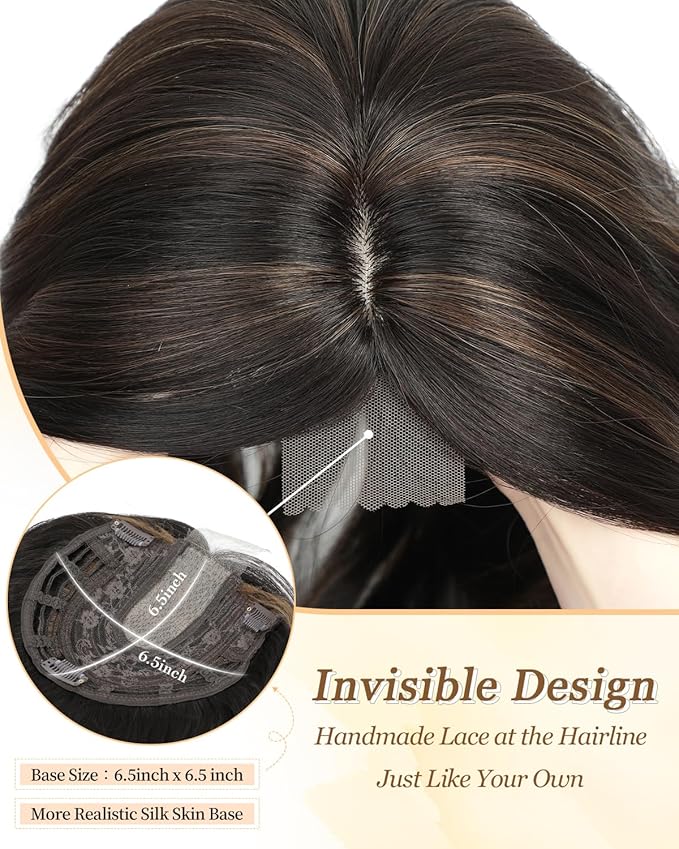 PANEWAY Hair Topper 16Inch Hair Toppers For Women with Thinning Hair 6.5’’x6.5’’ Ladies Wiglets Toppers Hair Pieces for Women - Dark Brown with Highlights