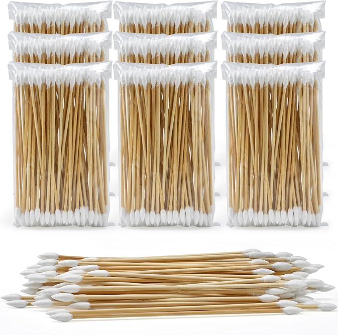 500/1000 Count 6'' Long Round/Pointed Cotton Swabs Durable Stem, Lint- Free Gun Cleaning Swabs Pure Cotton Tips for Gun Maintenance, Makeup, Pet Care, Equipment (Detailed Work)