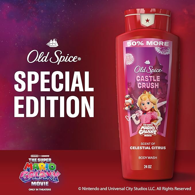 Old Spice Body & Face Wash for Men, x The Super Mario Galaxy Movie, 3X Defense, 24/7 Shower Fresh with Long Lasting Scent, Smell Super with Castle Crush, Celestial Citrus Scent, 24 oz