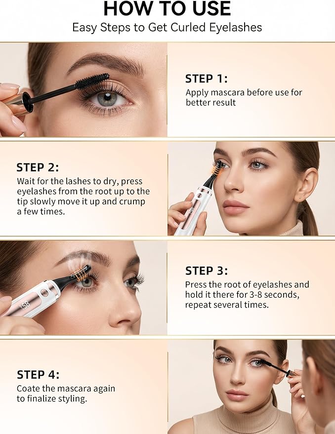 2026 Heated Eyelash Curler-USB Rechargeable Electric Eyelash Curler- Eyelash Curlers Heated 3s - 24 Hours Long Lasting- with Led Display for Women Girls-White