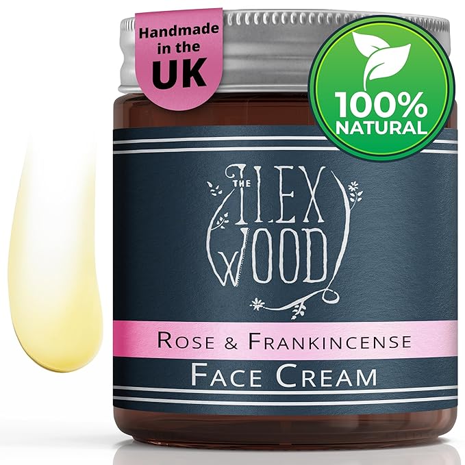 The Ilex Wood - Rose and Frankincense Face Cream - 100% Natural, Vegan, Moisturising, Anti Ageing, Wrinkle and Line Reducing Ingredients - 60ml (2.03 fl oz)