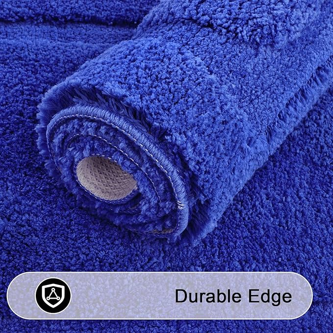 SHACOS Soft Fluffy Bathroom Runner Rugs Set of 3 Bath Mats with U Shape Toilet Rugs Non Slip Washable Bath Rugs Absorbent Bathroom Carpet for Shower Tub, Royal Blue