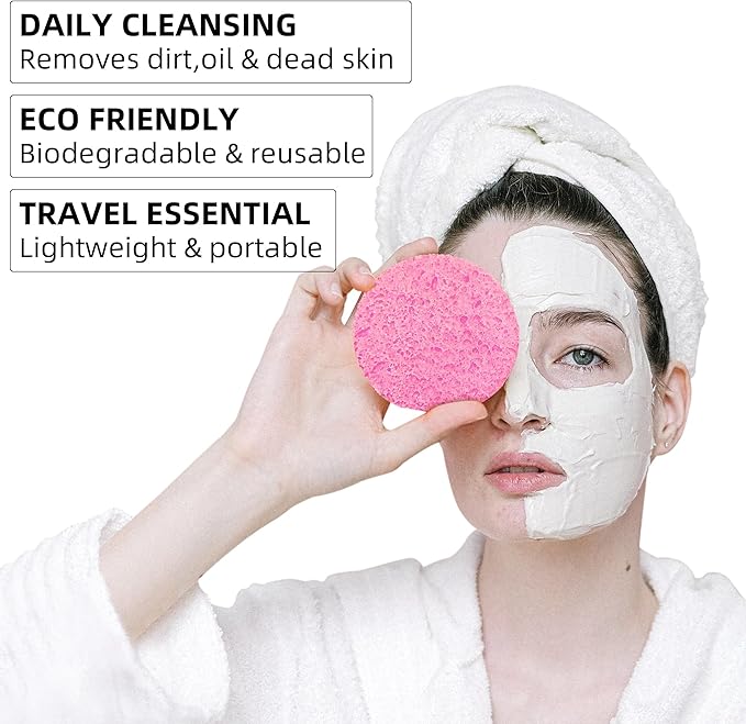 120-Count Compressed Facial Sponges|Kickleen 100% Natural Cellulose Cosmetic Spa Sponges for Daily Facial Cleansing|Makeup And Mask Removal|Exfoliating|Skin Massage|Pore Exfoliation (120 Count (Pink))