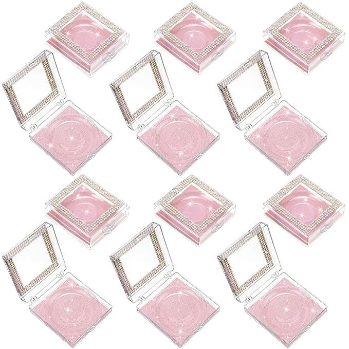 Blulu 12 Pcs Lash Boxes Packaging Empty Bulk Square Glitter 3D False Eyelash Cluster Box Storage Case Rhinestone Lash Organizer Container with Glitter Paper Clear Tray for Women Cosmetic(Rose Gold)
