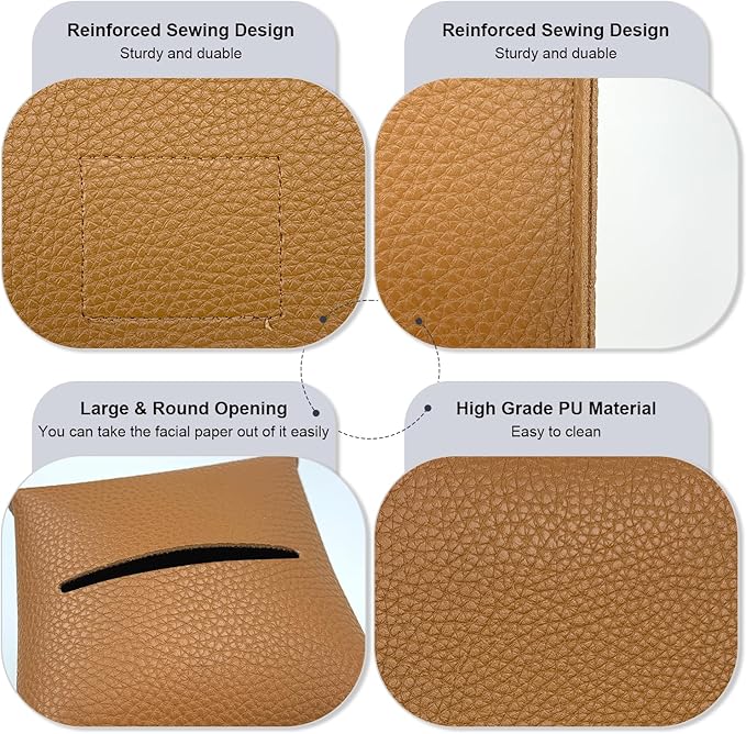 Tissue Box Cover 5X5X5'' PU Leather Tissue Holder Square Tissue Cube Box Organizer for Bathroom Vanity Countertop, Car, Night Stands, Office, Home, Kitchen (2Pack, Brown)