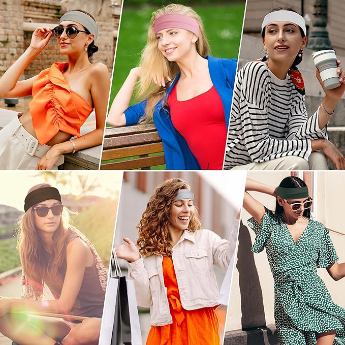 Headbands for Women, 8pcs Stretchy Non Slip Soft Cotton Cloth Hair Bands for Sports, Workout, Yoga and Running