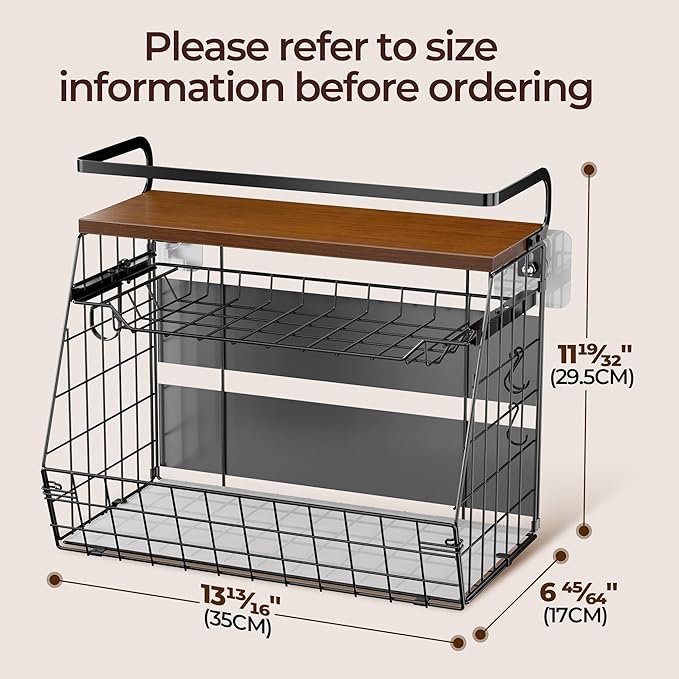 Delamu Magnetic Shelf for Fridge with Wood Lid, 3 Tier Pull Out Fruit Basket, Pantry Organizers for Refrigerator, Cabinet, Kitchen Counter, Laundry (1 Pack)