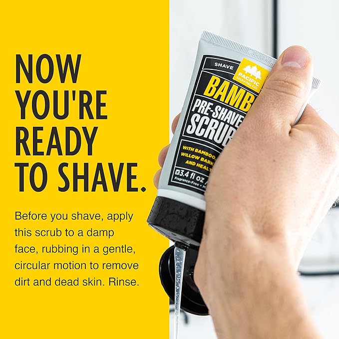 Pacific Shaving Company Bamboo Pre-Shave Scrub - Exfoliating Face Scrub & Cleanser - Daily Face Wash for Men with Aloe Vera & Willow Bark Extract - Soothes, Moisturizes & Controls Blemishes (3 Oz)