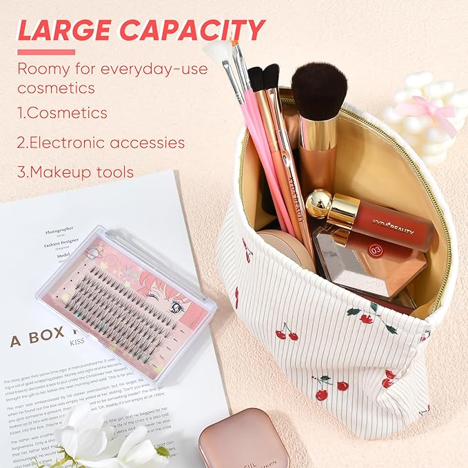 Cute Makeup Pouch for Women Cherries Small Make Up Bag for Purse Zipper Makeup Cosmetic Bags Pouches for Purse Aesthetic Travel Toiletrybags,Red Cherry Cute