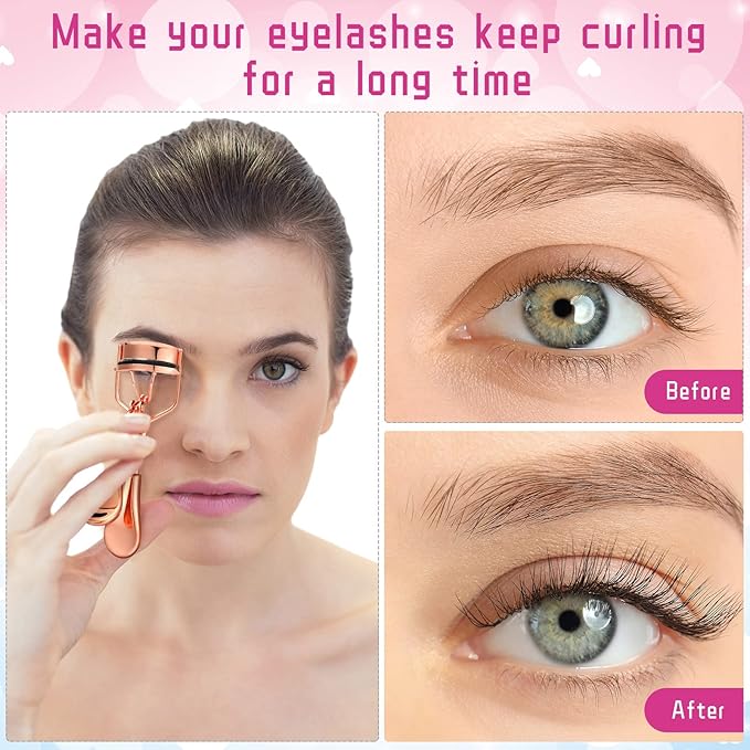 5 Pieces Eyelash Curler Set Include Eyelash Curlers with 10 Pieces Eyelash Curler Refill Pads Eyelash Comb Eyebrow Brush Eyelash Tweezers False Eyelashes Applicator Tool for Women (Rose Gold, Black)