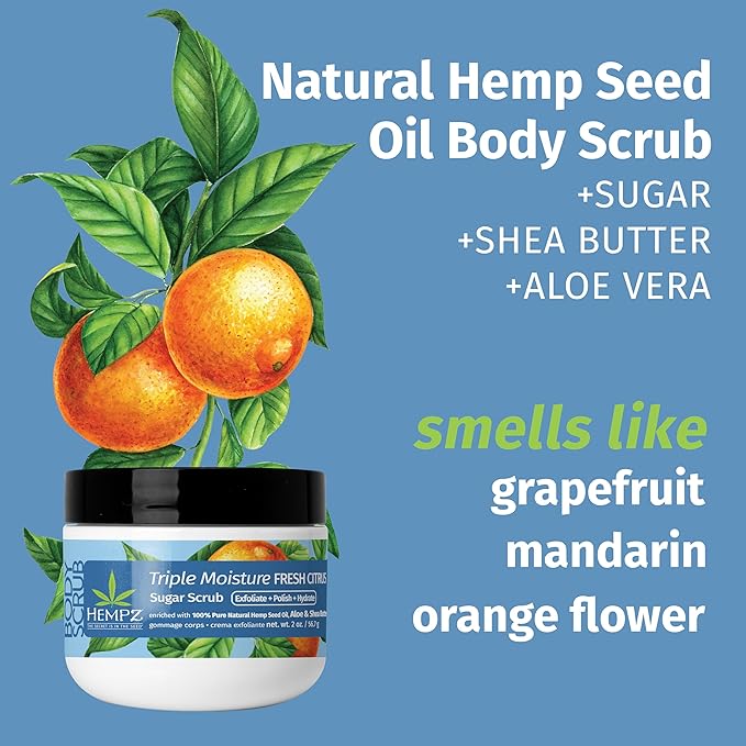 Hempz NEW Mini Sugar Body Scrub, Triple Moisture Fresh Citrus, Travel Size, 2 oz. (Pack of 5)