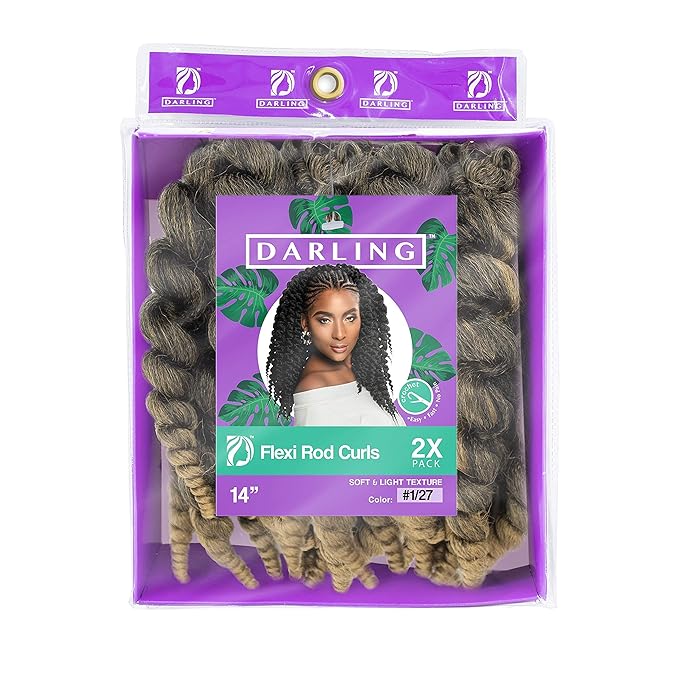 Darling Flexi Rod Curls 2X Crochet Hair Extensions, (1 pack of 2x per pack), Natural & Soft Texture, Fluffy Wand Curl, 14 Inch, #1/27