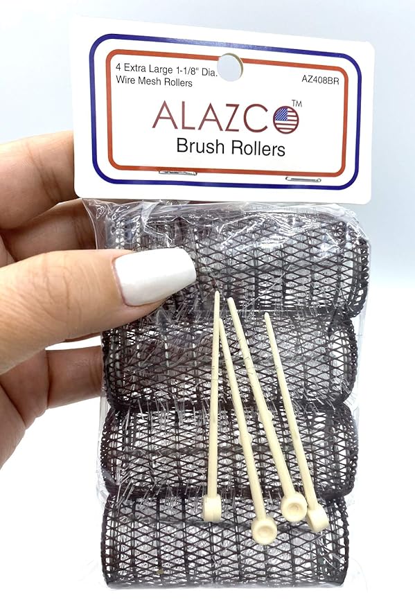 ALAZCO 8 pc Vintage Style Hair Rollers XLarge BRUSH ROLLERS & 8 PINS (8 XL Rollers)