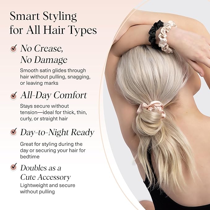 Kitsch Satin Scrunchies for Women - No Crease, Frizz Control | Softer Than Silk Scrunchies Gentle On Hair Scrunchies for All Hair Types | Stylish Hair Accessories College Essentials - Assorted, 5pcs