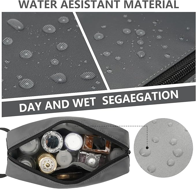 Travel Toiletry Bag, Small Cosmetic Bag, Hanging Water-Resistant Organizer for Men & Women, Ideal for Makeup, Shaving Kit, Gym Essentials & Travel Accessories (Charcoal Gray)