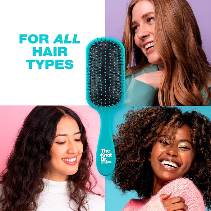 The Knot Dr. hair brush by Conair - Detangling hair brush - Removes Knots and Tangles in wet or dry hair - detangler brush - Blue