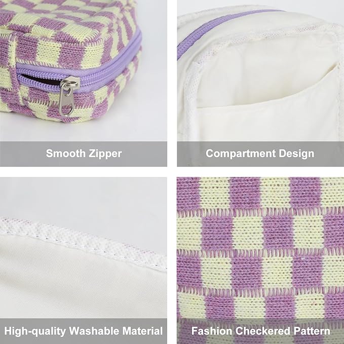 Sanitary Napkin Storage Bag, Menstrual Pad Zipper Bag Checkered Portable Period Bag Panty Liners, Tampon Storage Pouch for Women Ladies Daily Use Storage Purse Travel