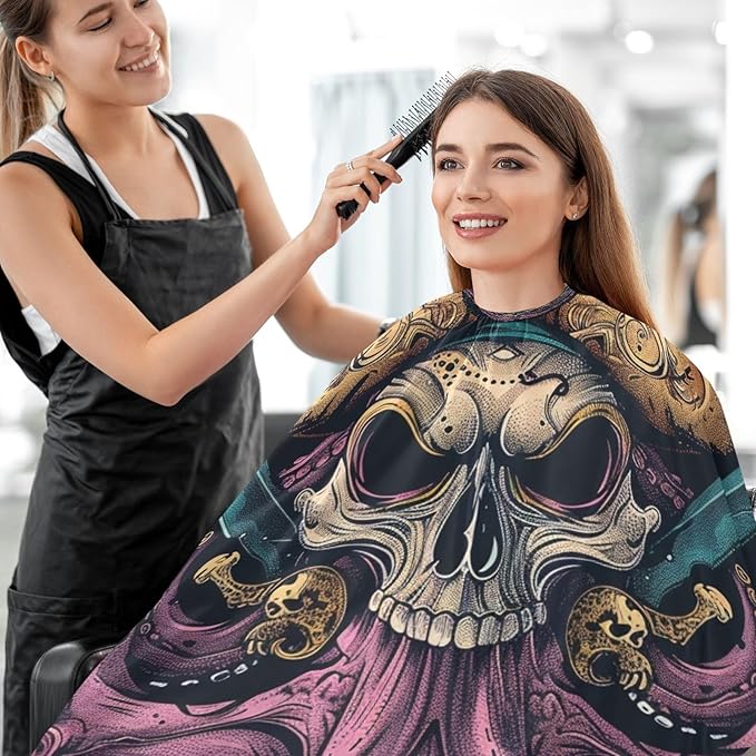 Hair Cutting Cape, Pctopus Skull Pirate Waterproof Salon Barber Apron Cape with Adjustable Neck, Beard Shaving Bib for Men Women Kids, 55x65 Inch
