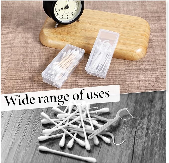 Portable Travel Cotton Swab Holder, 2 Pcs Clear Plastic Cotton Pad Storage Container, Small Dental Floss Picks Case with Dustproof Lid for Makeup Sponges, Hair Ties, Small Items