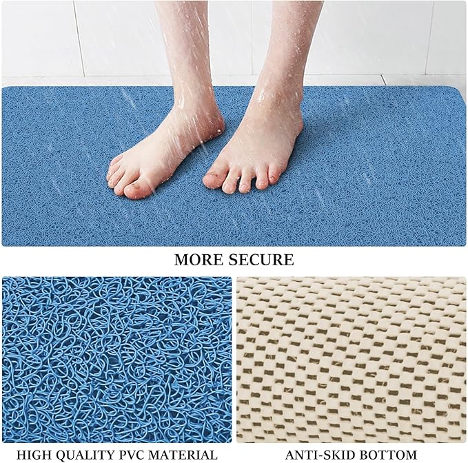 LuxStep Shower Mat Bathtub Mat,24x16 inch, Non-Slip Bath Mat with Drain, Quick Drying PVC Loofah Bathmat for Tub,Shower,Bathroom (Lake Blue)