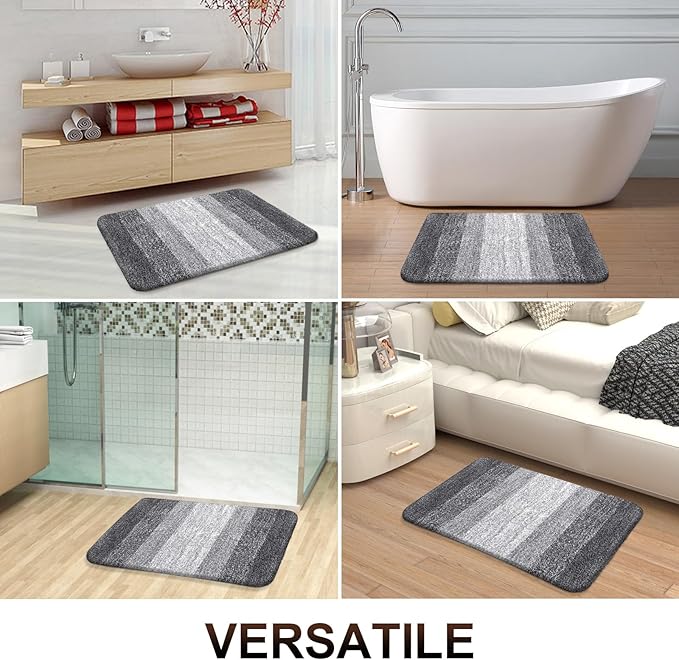 OLANLY Bathroom Rug Set 2 Piece, Soft Absorbent Microfiber Bath Rug Set, Non-Slip, Machine Wash Dry, Plush Shaggy Bath Mats for Bathroom (47"x20"+24"x16", Grey)