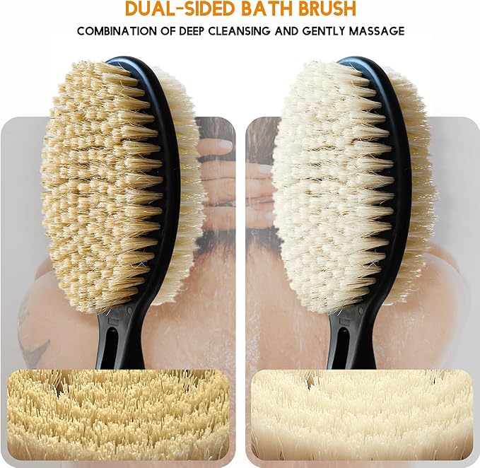 Back Scrubber with Soft and Stiff Bristles, 17''-25'' Long Handle Dual-Sided Shower Brush for Body for Deep Cleaning