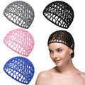 Geyoga 4 Pieces Mesh Crochet Hair Net Rayon Knit Snood Hat Thick Short Women Hairnet Snoods Cover Ornament for Sleeping(Black, Pink, Gray, Blue)