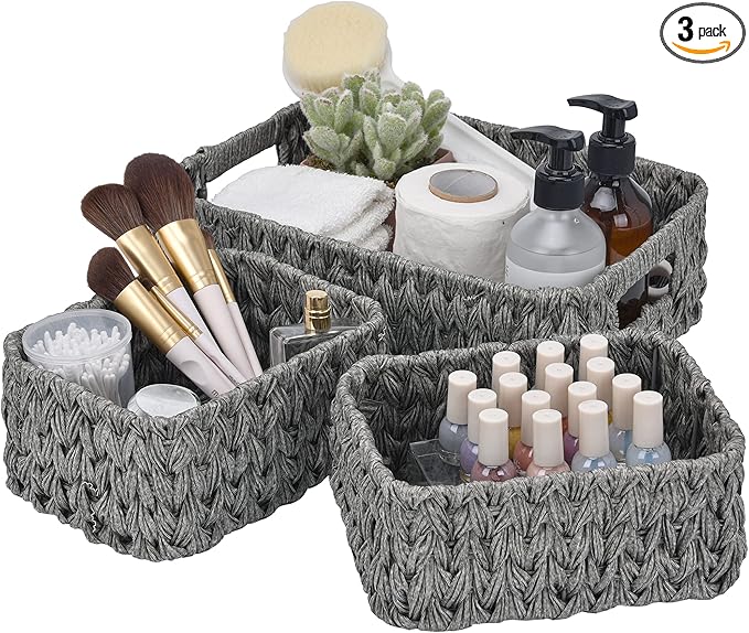 GRANNY SAYS Wicker Storage Baskets for Shelves, Wicker Baskets for Organizing, Small Baskets for Vanity, 3 Pack