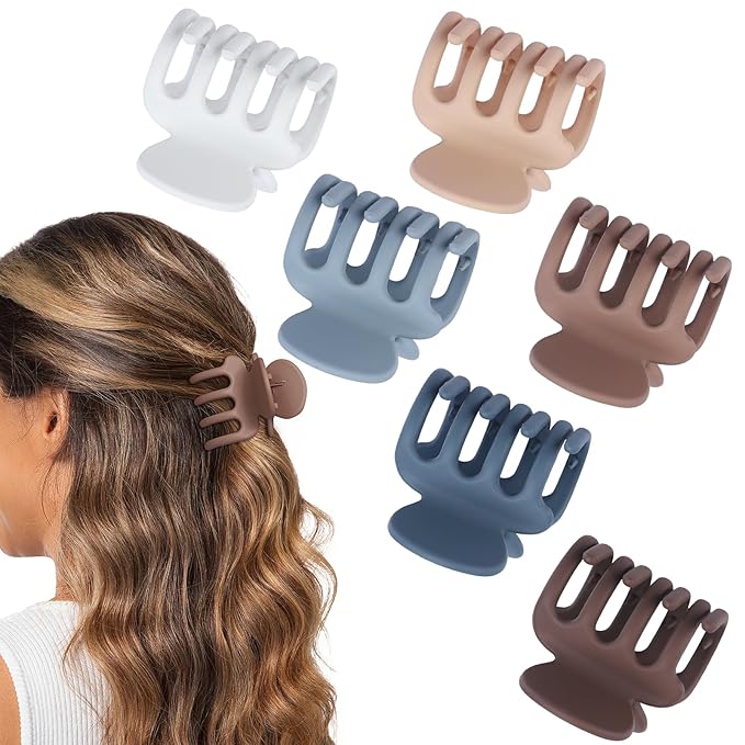 6 Pcs Hair Clips Small Claw Clips for Thin Hair Medium Matte Non-slip Hair Accessories for Women and Girls (Brown Blue)