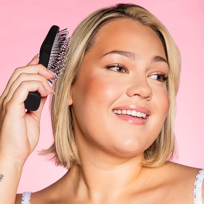 Gimme Beauty Detangling Brush - Curved Paddle Brush for Breakage-Free Detangling - Anti-Static & Frizz - Soft Glide with Ball-Tipped Bristles - Heat-Resistant Styling Tool - Medium Hair