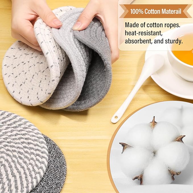 Trivet Mats Set for Hot Dishes, 5 Heat Resistant Pot Holders Kitchen Counter, Table, Home Essentials, Anti Stain Hot Pads Plate Mats for Hot pots and Pans, 7 Inches