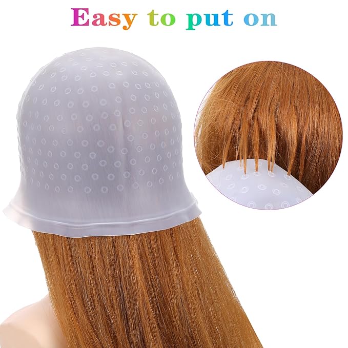 Sibba Silicone Hair Coloring Highlighting Cap with Crochet Hook Reusable Poked Hole Highlight Pull Through Caps Dye Tipping Frosting Cap for Women Men Dyeing Staining Hairdressing Hair Salon Tools