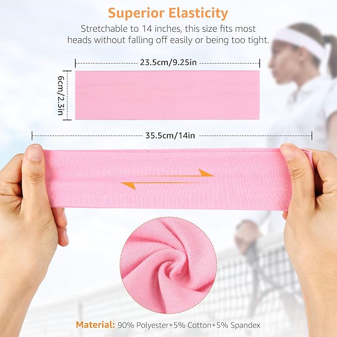 Headbands for Women, Stretchy Non Slip Soft Cotton Cloth Hair Bands for Sports, Workout, Yoga and Running, 7pcs