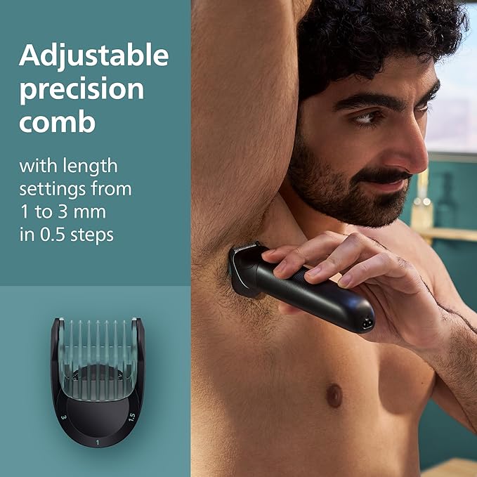 Philips Norelco Body Groomer 5000 Series, Intimate Hair Trimmer & Shaver for Men with Dual 100% Showerproof Full Body Shave & Trim Heads and Two Bi-Directional Body Hair Combs, BG5495/50