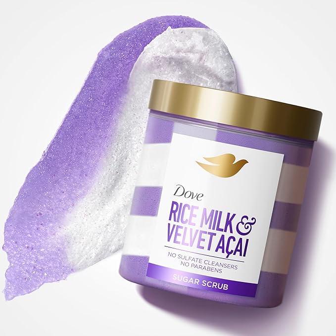 Dove Sugar Body Scrub Velvet Acai & Rice Milk For Women For Exfoliated & Hydrated skin 15 OZ