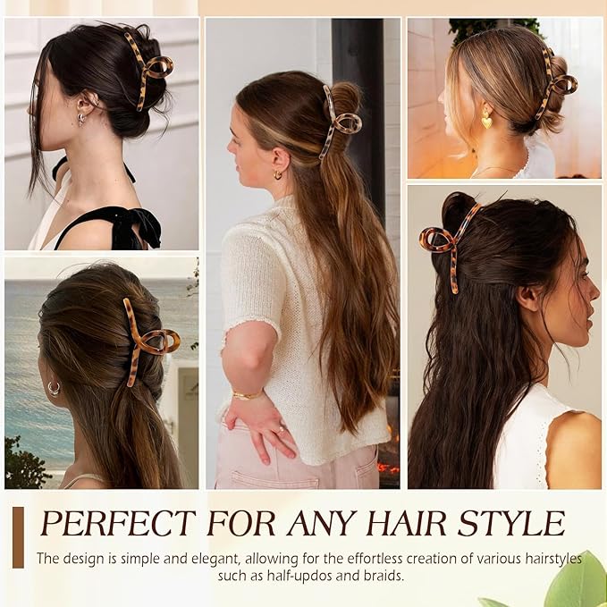 4PCS 5.43 Inch Tortoise Shell Claw Clip for Women, Extra Large Claw Clips for Thick Long Curly Hair, Strong Hold Hair Clip, Non-slip Elegant Butterfly Durable Hair Accessories