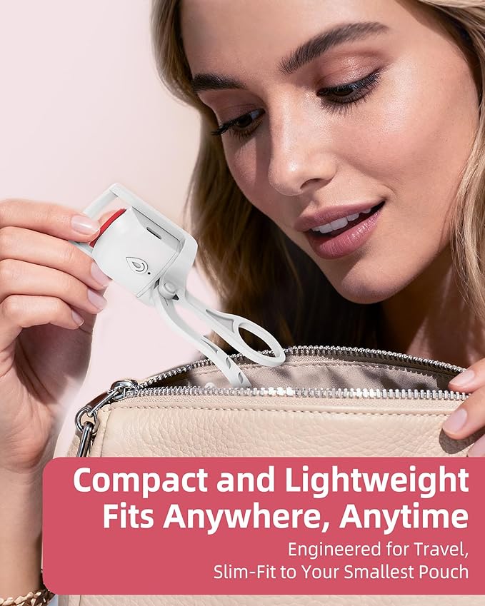 Heated Eyelash Curler, 5s Fast Heating Electric Eyelash Curler, Safe Anti-Burn Eyelash Curlers with Silicone Pad, Type-C Quick Charge, Intelligent Temp Control, 24H Long-Lasting Curls (White)